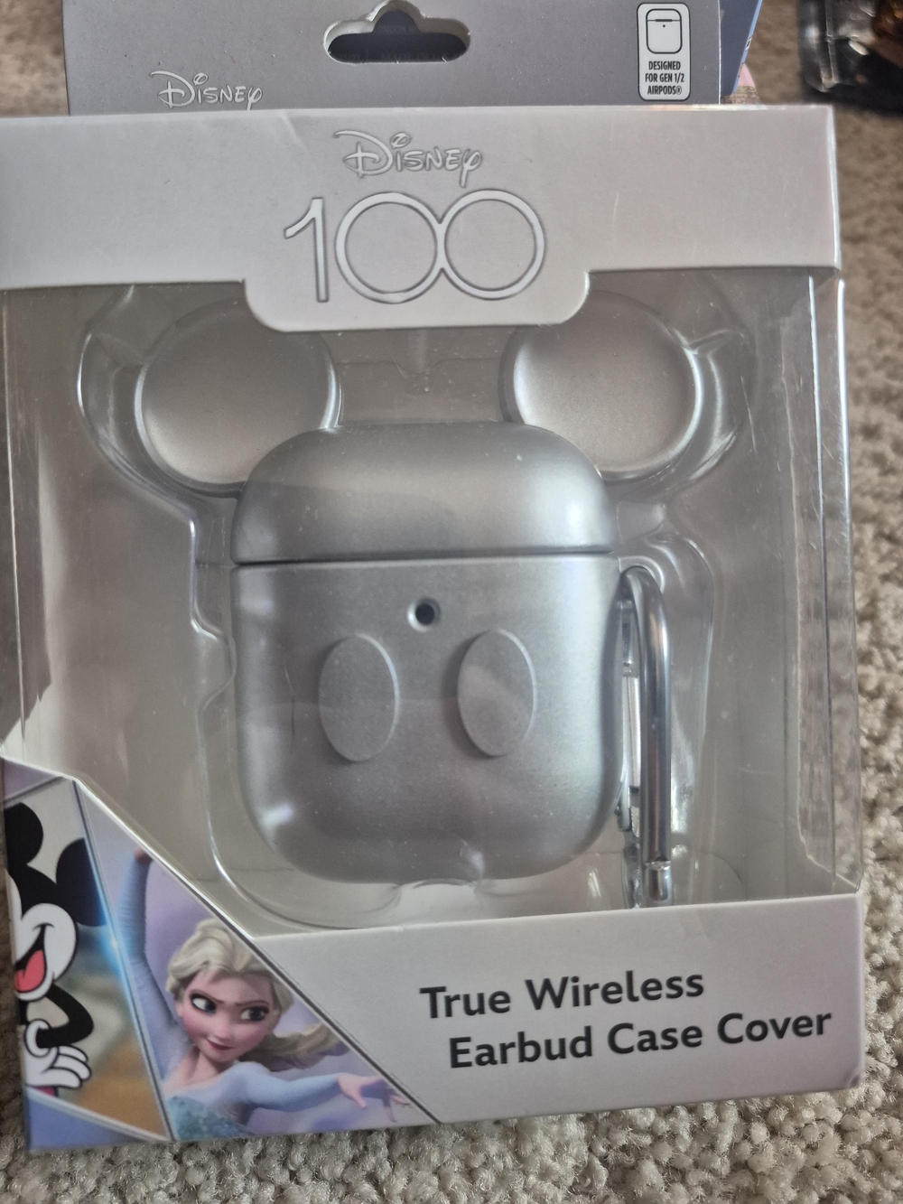 Disney Metallic Silver Mickey Earbud Case with Carabiner